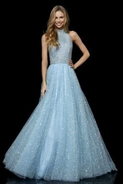 Sherri Hill - 52266 Long Halter Sequined Tulle Skirt Dress