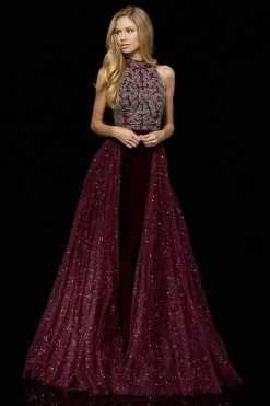 Sherri Hill - 52275 Beaded High Halter Dress With Overskirt