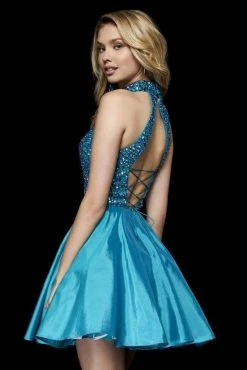 Sherri Hill - 52285 Beaded Halter Cutout Taffeta A Line Dress