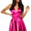 Sherri Hill - 52291 Deep V Neck Spaghetti Strapped Satin Short Dress
