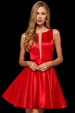 Sherri Hill - 52293 Short Bateau Satin A-line Dress 11 Sherri Hill - 52293 Short Bateau Satin A-line Dress