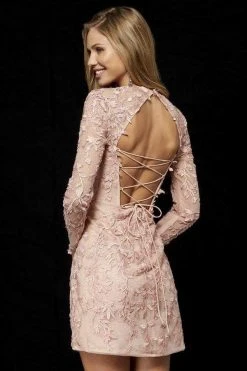 Sherri Hill - 52340 Long Sleeve Embroidered Lace Short Dress