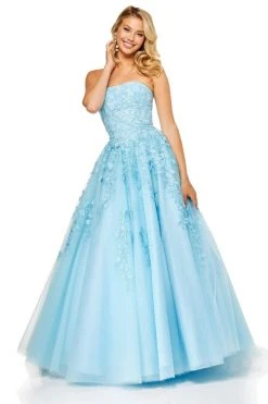 Sherri Hill - 52341 Strapless Floral Appliqued A Line Tulle Dress