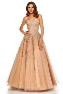 Sherri Hill - 52341 Strapless Floral Appliqued A Line Tulle Dress