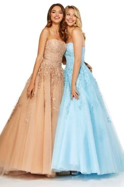 Sherri Hill - 52341 Strapless Floral Appliqued A Line Tulle Dress