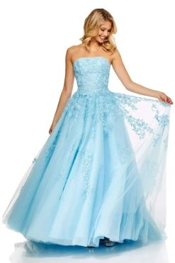 Sherri Hill - 52341 Strapless Floral Appliqued A Line Tulle Dress