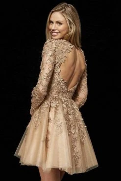 Sherri Hill - 52343 Lace Applique Long Sleeves A-Line Cocktail Dress 6 Sherri Hill - 52343 Lace Applique Long Sleeves A-Line Cocktail Dress