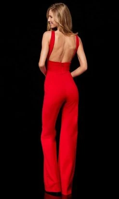 Sherri Hill - 52346 Cross Halter Jumpsuit With Open Back