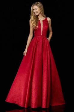 Sherri Hill - 52349 Scoop Neck Brocade A-Line Gown