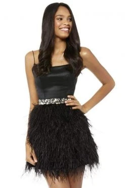 Sherri Hill - 52350 Sleeveless Satin Scoop Feather Short A Line Dress