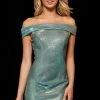 Sherri Hill - 52355 Off Shoulder Glitter Stretch Fitted Short Dress