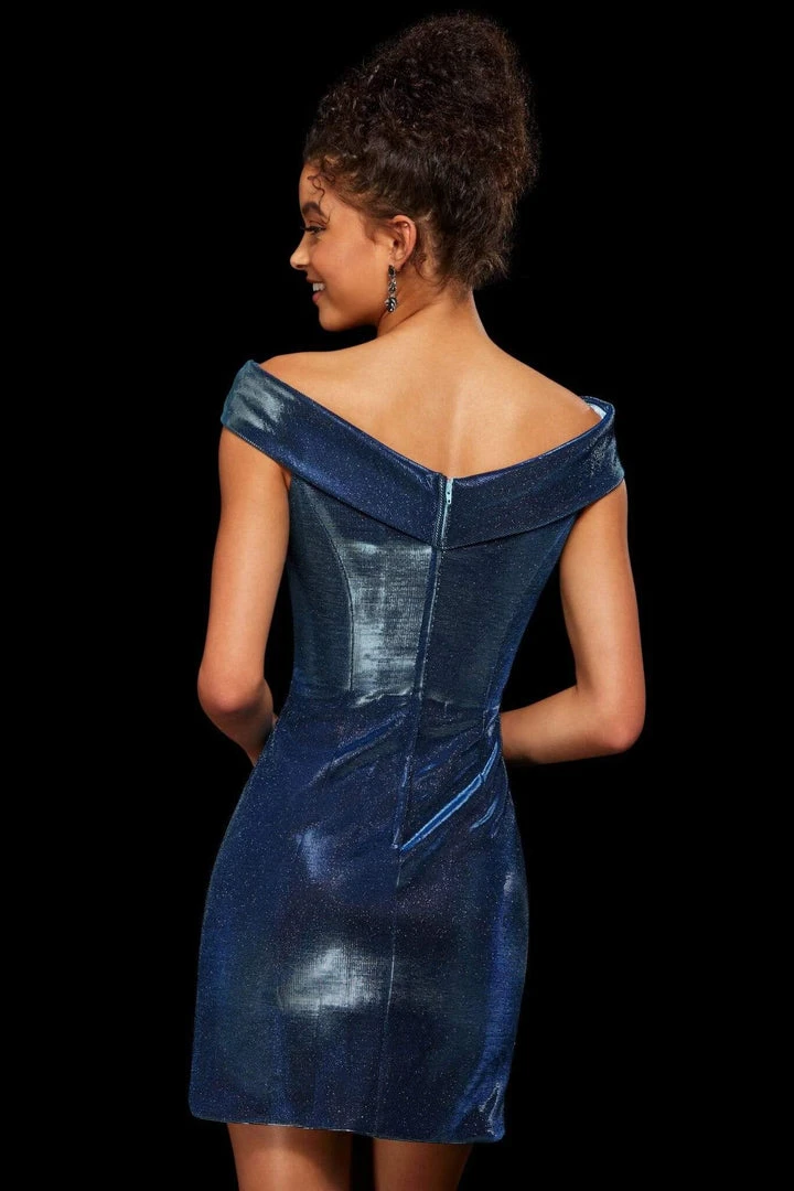 Sherri Hill - 52355 Off Shoulder Glitter Stretch Fitted Short Dress 8 Sherri Hill - 52355 Off Shoulder Glitter Stretch Fitted Short Dress