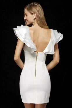 Sherri Hill - 52359 Ruffled Cap Sleeve Deep V-neck Mikado Dress 9 Sherri Hill - 52359 Ruffled Cap Sleeve Deep V-neck Mikado Dress