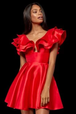 Sherri Hill - 52360 Ruffled Plunging V Neck Cocktail Dress