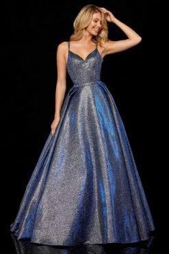 Sherri Hill - 52364 Metallic Crisscross Back Long A Line Dress