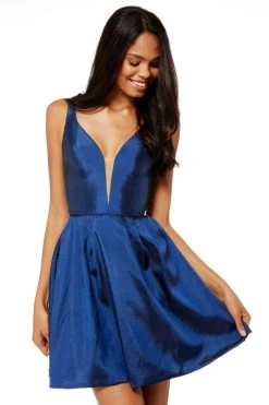 Sherri Hill - 52386 Plunging V Neck Short Taffeta A Line Dress