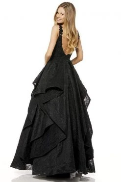 Sherri Hill - 52393 Beaded Lace Deep V-neck Layered Ballgown