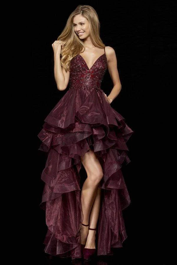 Sherri Hill - 52395 Beaded V-Neck Ruffled High Low Dress 3 Sherri Hill - 52395 Beaded V-Neck Ruffled High Low Dress
