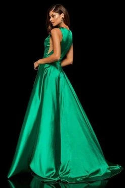 Sherri Hill - 52407 High Neckline A-Line Evening Dress With Slit
