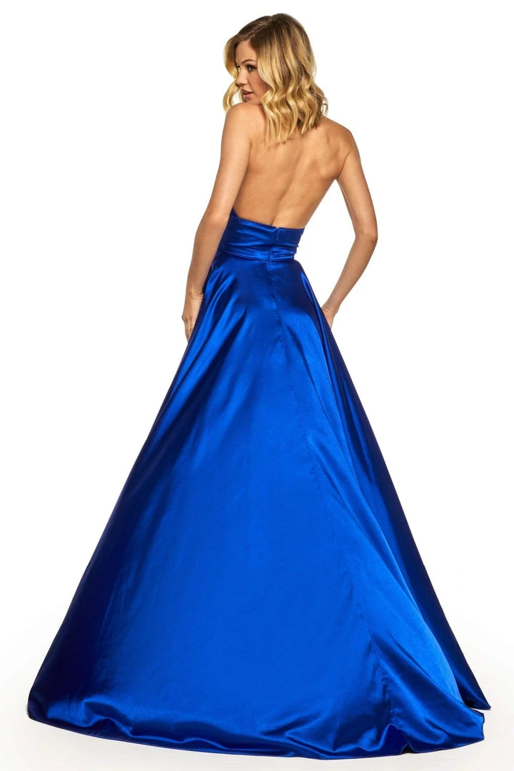 Sherri Hill - 52408 Halter V-Neck Satin Dress With High Slit 4 Sherri Hill - 52408 Halter V-Neck Satin Dress With High Slit