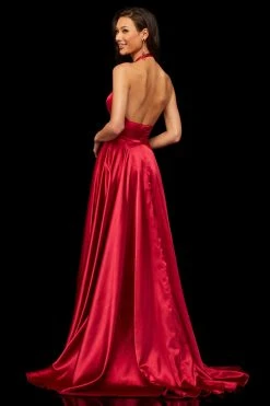 Sherri Hill - 52408 Halter V-Neck Satin Dress With High Slit 13 Sherri Hill - 52408 Halter V-Neck Satin Dress With High Slit