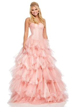 Sherri Hill - 52417 Tiered Tulle Skirt A-line Gown