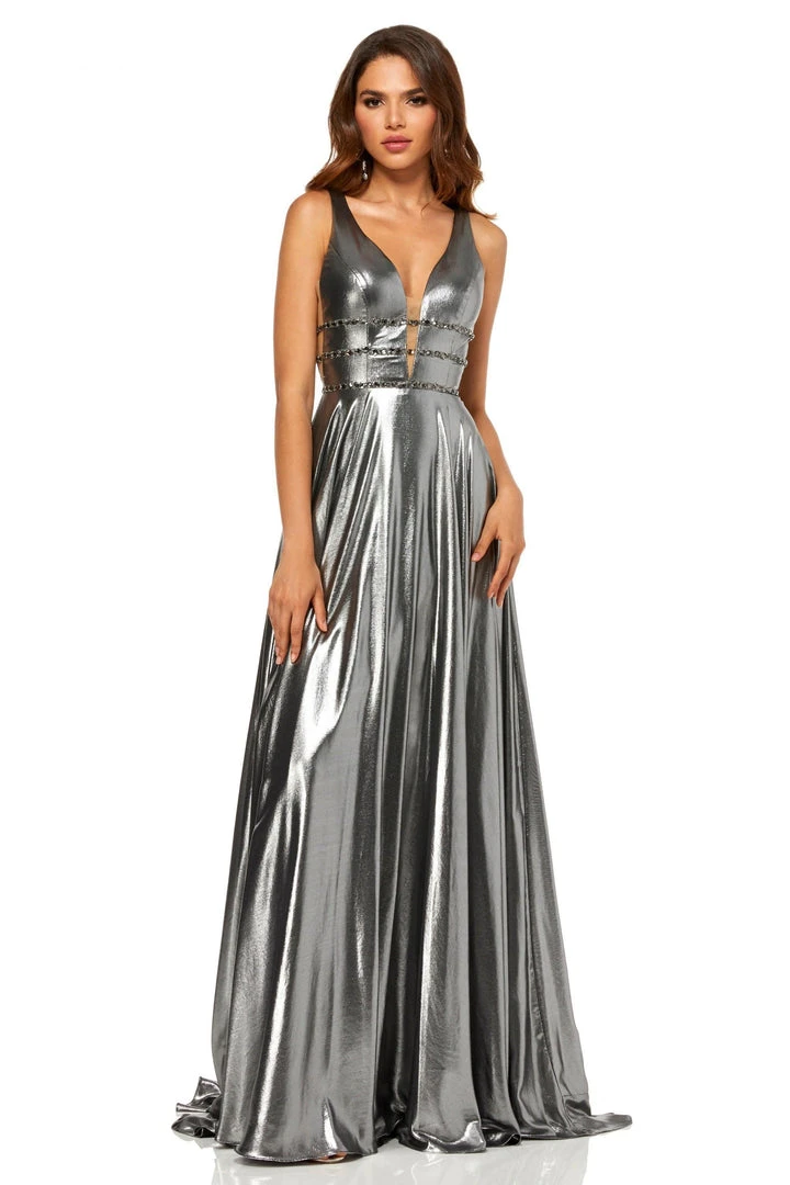 Sherri Hill - 52421 Metallic V-Neck Long A-line Dress 3 Sherri Hill - 52421 Metallic V-Neck Long A-line Dress