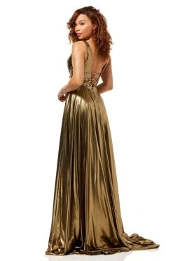 Sherri Hill - 52421 Metallic V-Neck Long A-line Dress 9 Sherri Hill - 52421 Metallic V-Neck Long A-line Dress