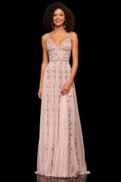 Sherri Hill - 52461 Beaded V-Neck A-Line Evening Dress