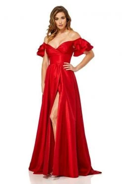 Sherri Hill - 52469 Ruffled Off-Shoulder Dress With Slit