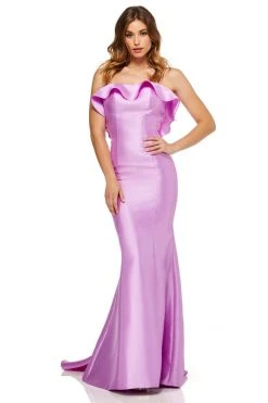 Sherri Hill - 52471 Mikado Fitted Open Back Dress With Ruffles 14 Sherri Hill - 52471 Mikado Fitted Open Back Dress With Ruffles