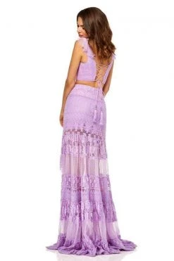 Sherri Hill - 52472 Two Piece Ruffled V-Neck Lace Dress