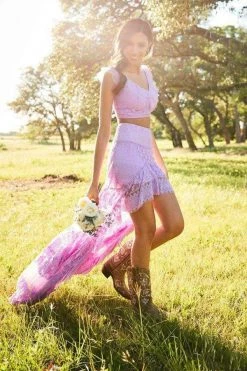 Sherri Hill - 52472 Two Piece Ruffled V-Neck Lace Dress