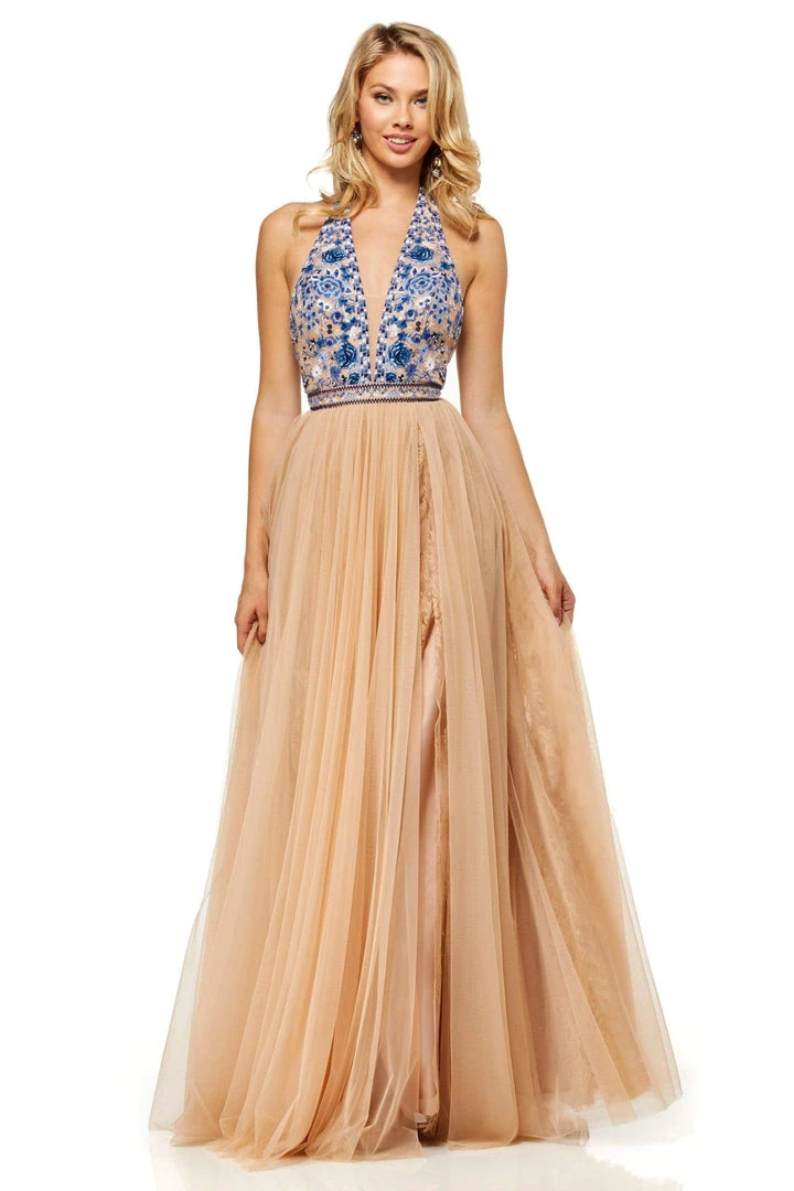 Sherri Hill - 52475 Embroidered V-Neck Beaded High Slit Dress 3 Sherri Hill - 52475 Embroidered V-Neck Beaded High Slit Dress