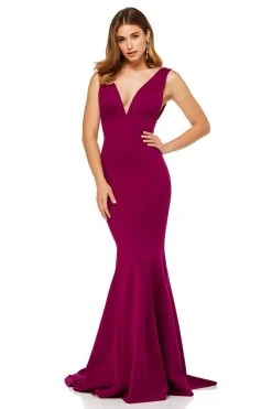 Sherri Hill - 52483 Long Plunging V-Neck Empire Mermaid Gown