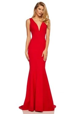 Sherri Hill - 52483 Long Plunging V-Neck Empire Mermaid Gown