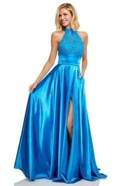 Sherri Hill - 52492 Lace High Halter Dress With Slit