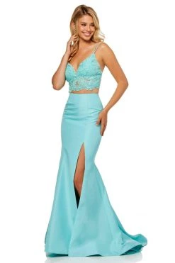 Sherri Hill - 52493 Two Piece Lace Crop Top Mermaid Dress