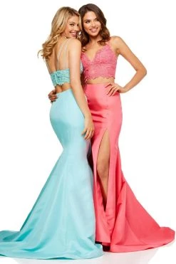 Sherri Hill - 52493 Two Piece Lace Crop Top Mermaid Dress