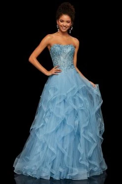 Sherri Hill - 52504 Strapless Metallic Lace Beaded Ballgown
