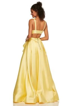 Sherri Hill - 52505 High Neckline Ruffle Front Slit A Line Dress