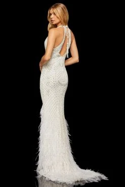 Sherri Hill - 52518 Beaded Deep Halter V-neck Feathered Sheath Dress 11 Sherri Hill - 52518 Beaded Deep Halter V-neck Feathered Sheath Dress