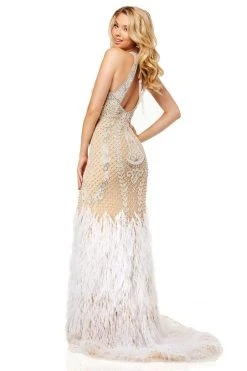Sherri Hill - 52518 Beaded Deep Halter V-neck Feathered Sheath Dress 9 Sherri Hill - 52518 Beaded Deep Halter V-neck Feathered Sheath Dress