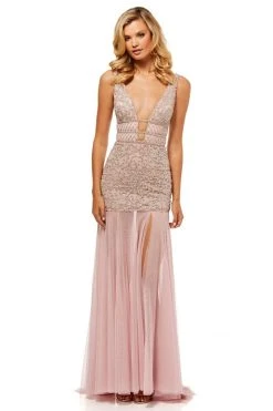 Sherri Hill - 52536 Plunging V-Neck Beaded Bodice Trumpet Dress