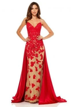 Sherri Hill - 52538 Lace Applique Deep V-neck Fitted Dress