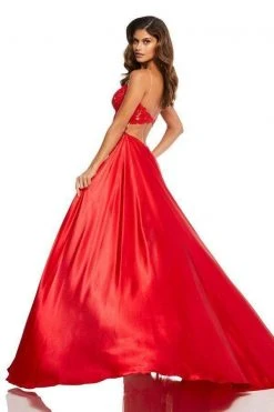 Sherri Hill - 52538 Lace Applique Deep V-neck Fitted Dress