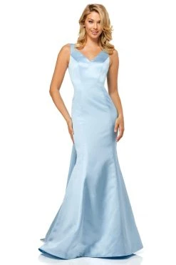 Sherri Hill - 52540 Sleeveless V-Neck Satin Dress With Bow Accent