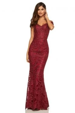 Sherri Hill - 52556 Off-Shoulder Applique Dress With Overskirt