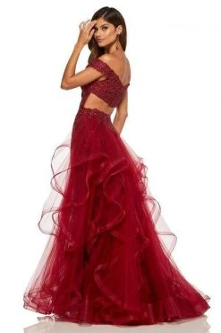 Sherri Hill - 52556 Off-Shoulder Applique Dress With Overskirt