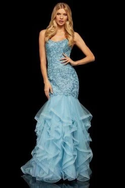 Sherri Hill - 52560 Metallic Lace Ruffled Tulle Mermaid Dress 12 Sherri Hill - 52560 Metallic Lace Ruffled Tulle Mermaid Dress